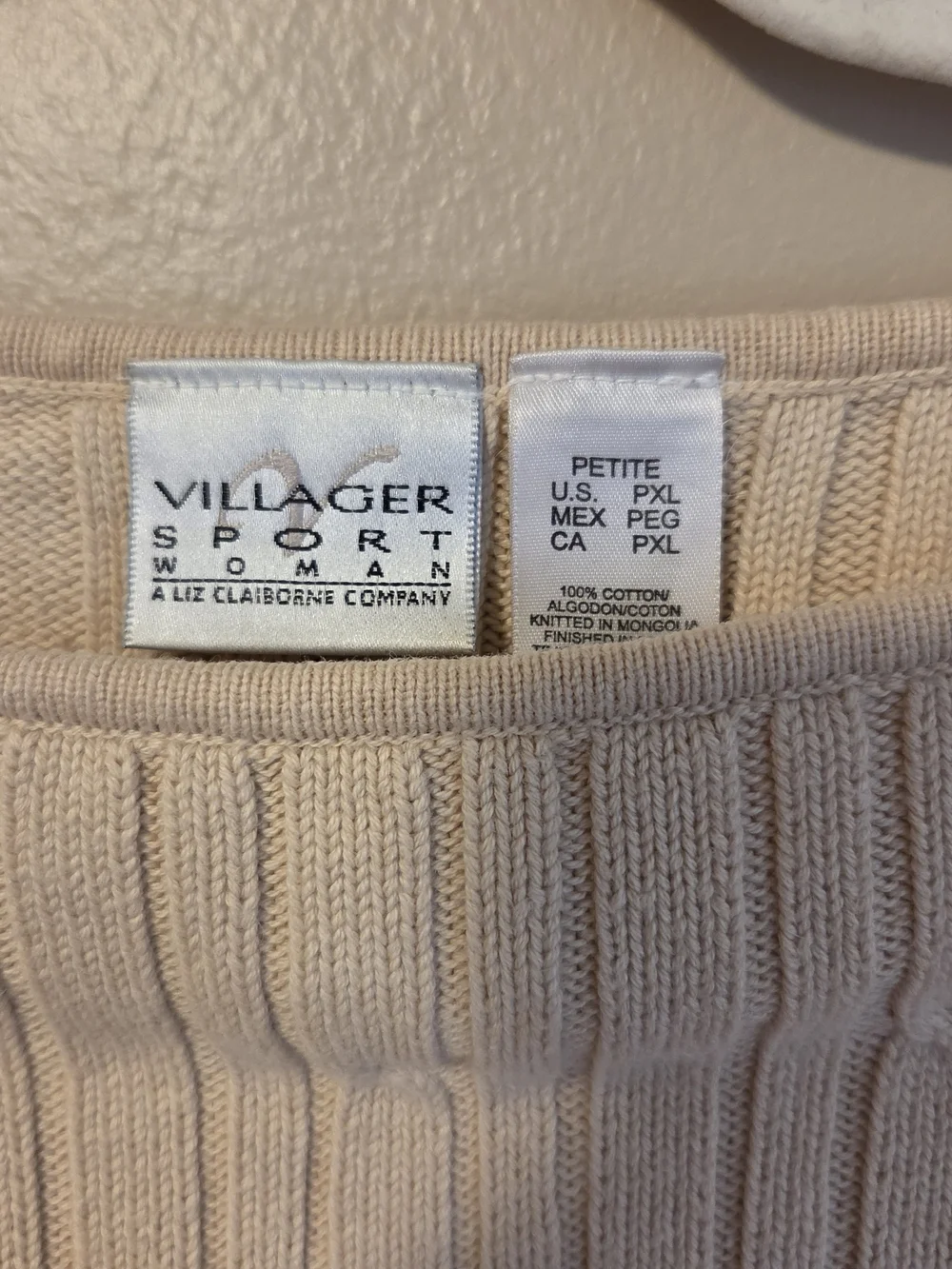 Liz Clairborne Cream Ribbed Cable-Detail Crewneck Sweater